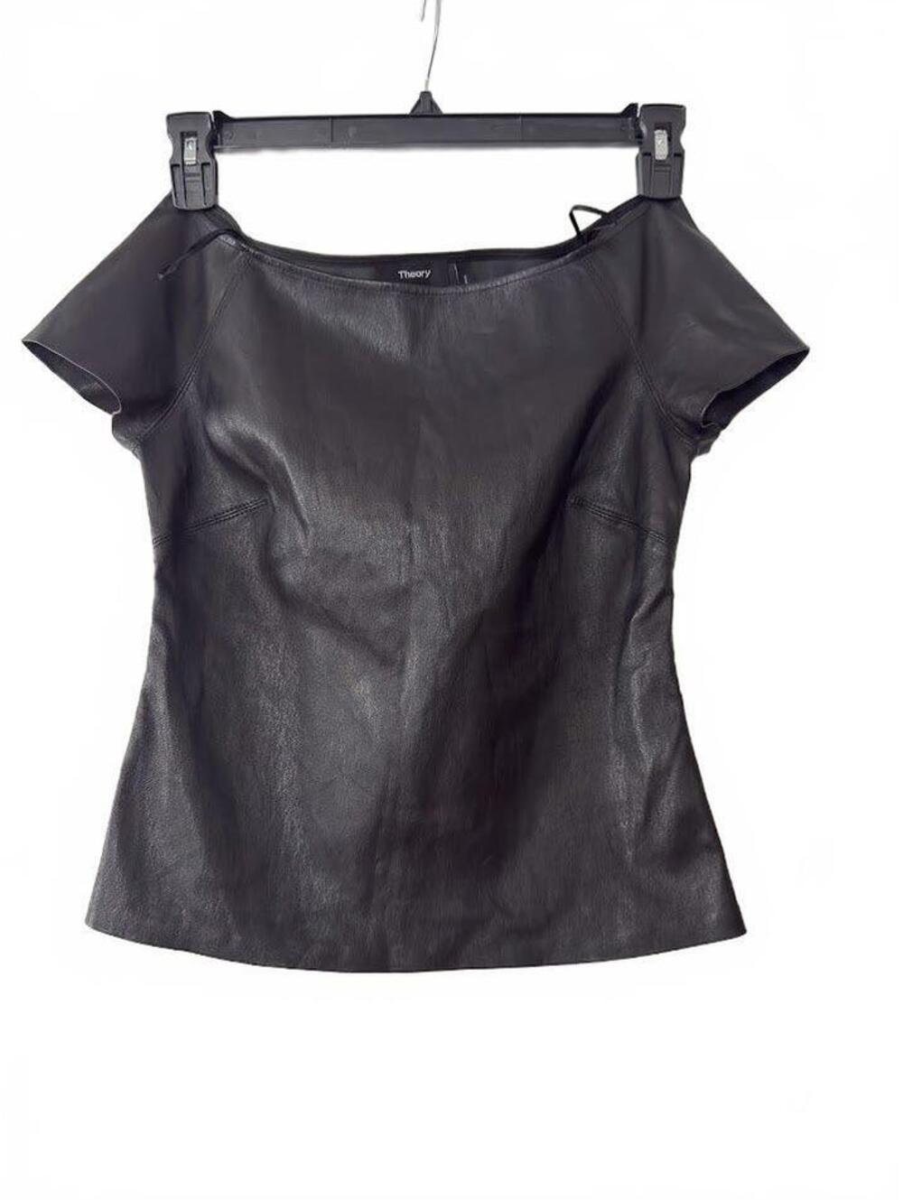 NWT $595 Theory Black Lamb Leather Ballet Top, Size M